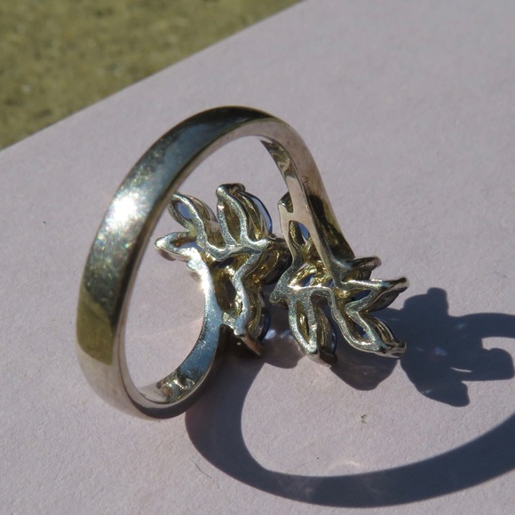 Sterling Silver 925 Bypass Blue Stone Vine Ring Size 7 - Picture 5 of 5